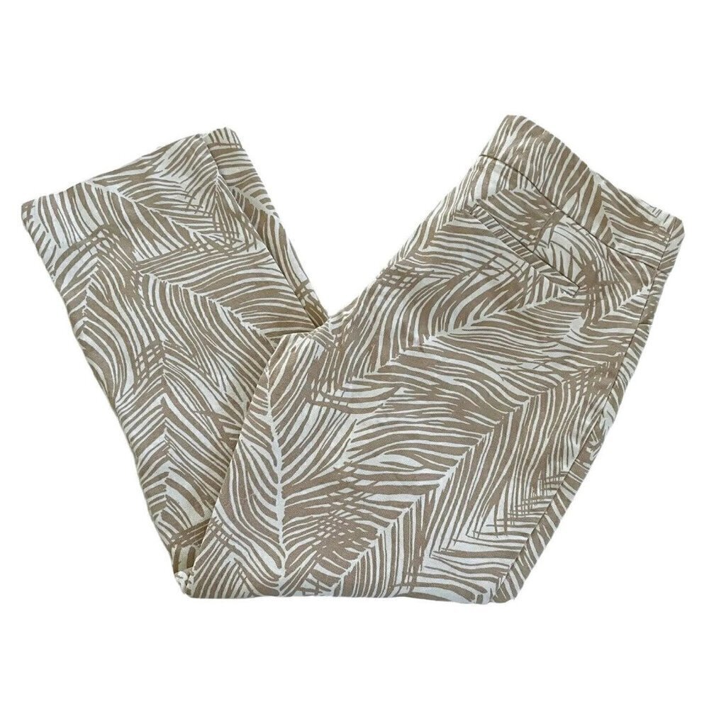 Talbots Modern Fit Crop Pants Women's Size 6 Ivory Tan Palm Print Tropical